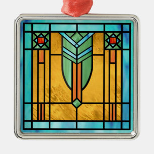 Art Deco Stained Glass 3 Metal Ornament
