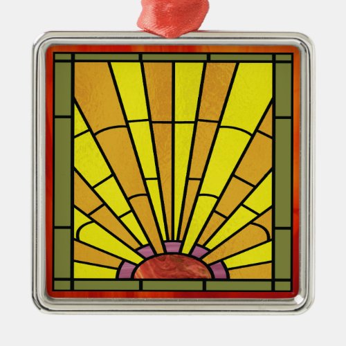 Art Deco Stained Glass 3 Metal Ornament