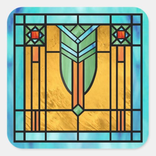 Art Deco Stained Glass 3 Square Sticker