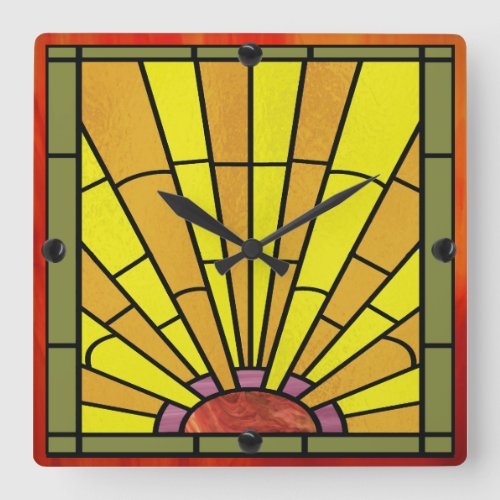 Art Deco Stained Glass 3 Square Wall Clock