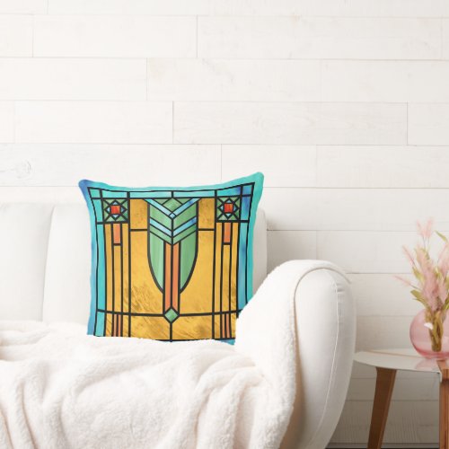 Art Deco Stained Glass 3 Throw Pillow