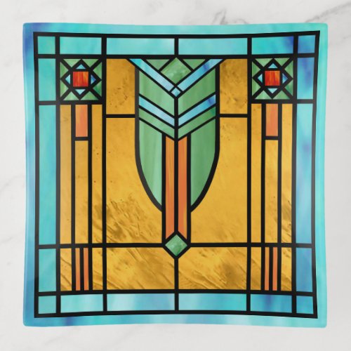 Art Deco Stained Glass 3 Trinket Tray