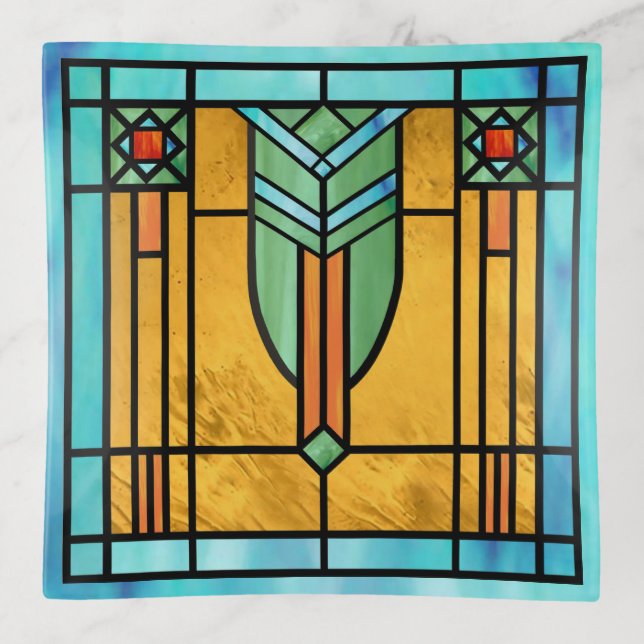 Art Deco Stained Glass 3 Trinket Tray (Front)