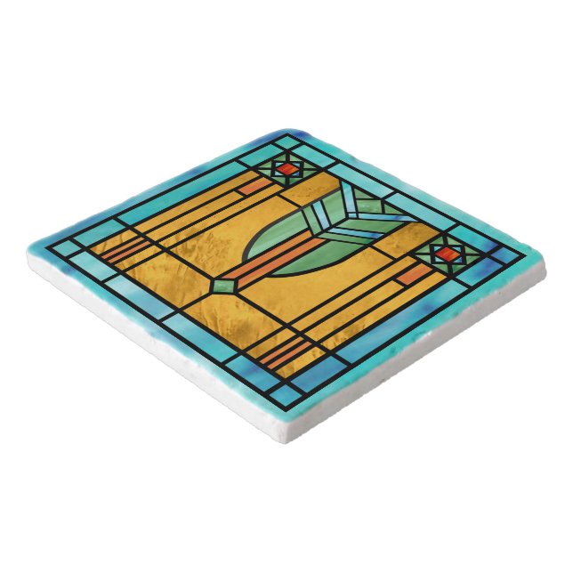 Art Deco Stained Glass 3 Trivet (Corner)
