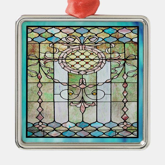 Art Deco Stained Glass 4 Metal Ornament (Front)