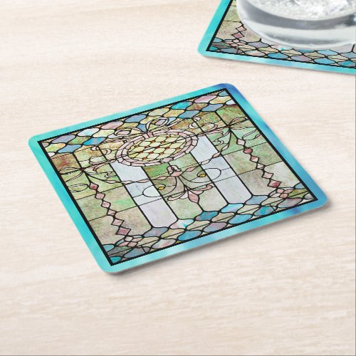 Art Deco Stained Glass 4 Square Paper Coaster