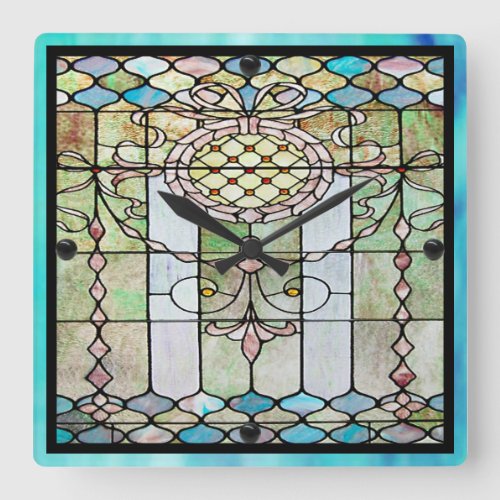 Art Deco Stained Glass 4 Square Wall Clock