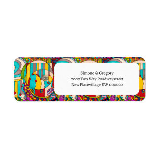 Art deco stained glass colorful modern label