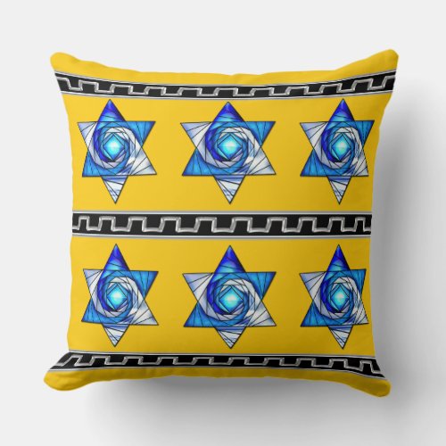 Art Deco Stained Glass Magen David Stripes Throw Pillow