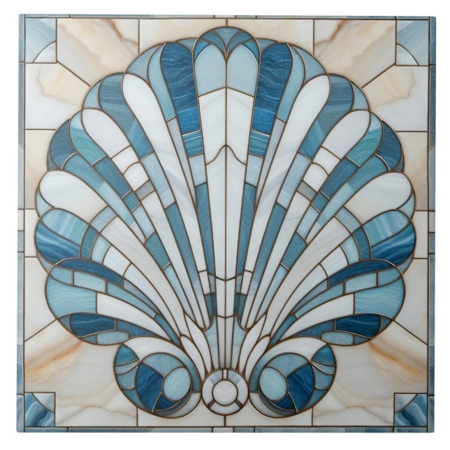 Art Deco Stained Glass Mosaic Scallop Shell Ceramic Tile | Zazzle