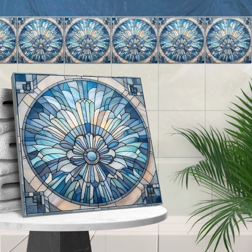 Art Deco Stained Glass Mosaic Scallop Shell  Ceramic Tile