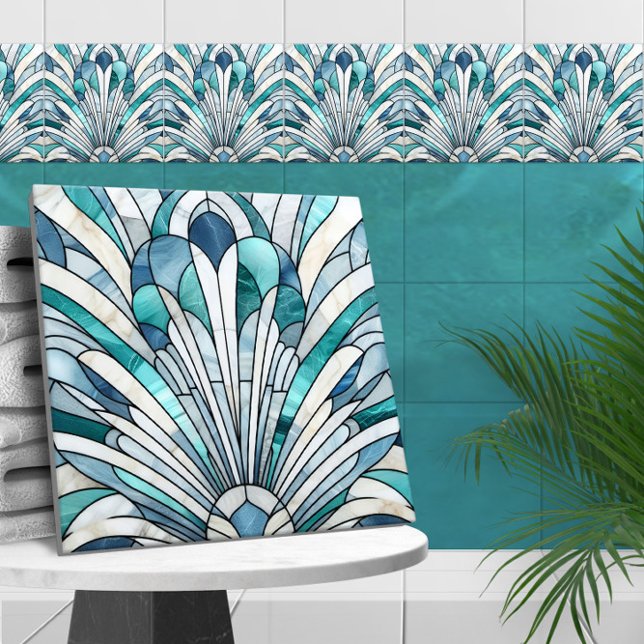 Art Deco Stained Glass Mosaic Scallop Shell  Ceramic Tile (Creator Uploaded)