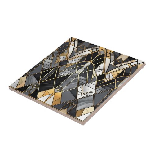 Art Deco Stained Glass Pattern Ceramic Tile