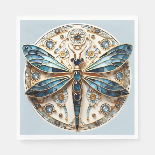 Art Deco Stained Glass Sapphires Dragonfly   Napkins