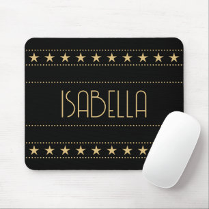 Art Deco Star Custom Name Black Gold Mouse Pad