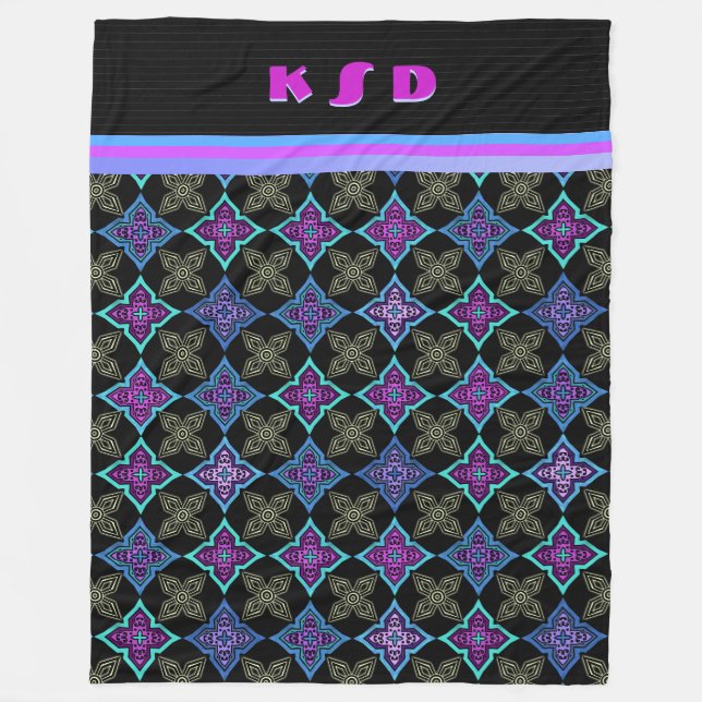 Art Deco Star Flowers (Personalized) Fleece Blanket (Front)