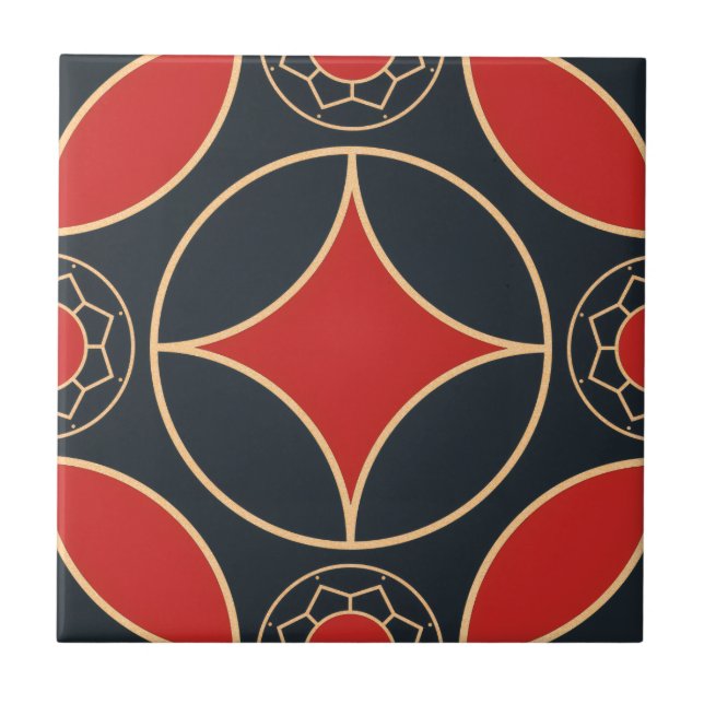 art deco   star in red  and black  ceramic tile (Front)