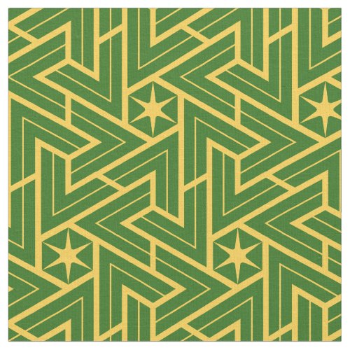 Art Deco Star Triangle Pattern - Green and Gold Fabric