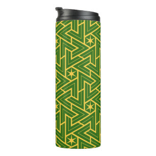 Art Deco Star Triangle Pattern - Green and Gold Thermal Tumbler