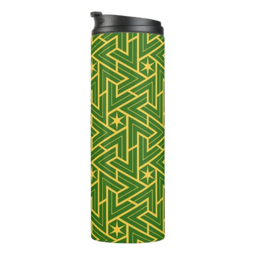 Art Deco Star Triangle Pattern - Green and Gold Thermal Tumbler