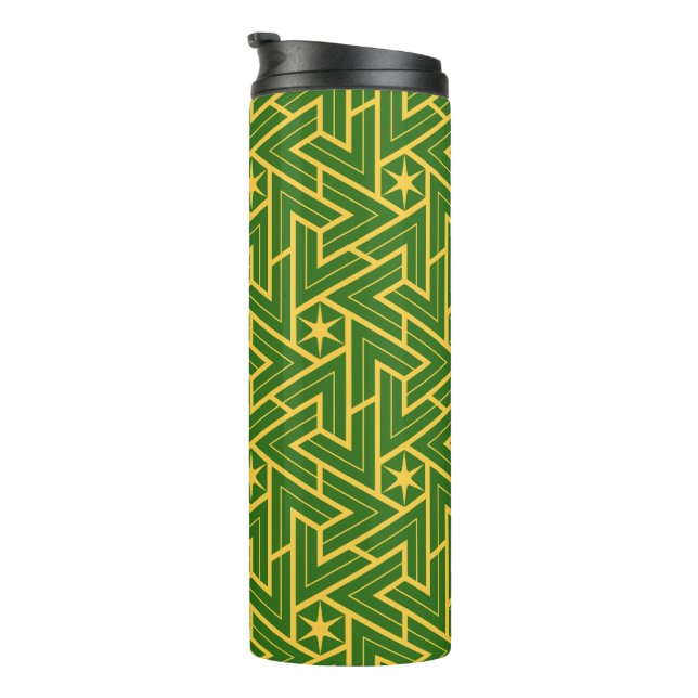 Art Deco Star Triangle Pattern - Green and Gold Thermal Tumbler (Rotated Right)