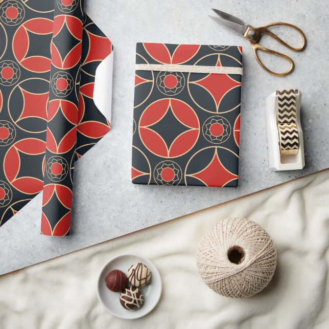 art deco stars in red and black  wrapping paper (Crafts)