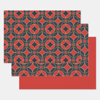 art deco stars in red and black  wrapping paper sheets