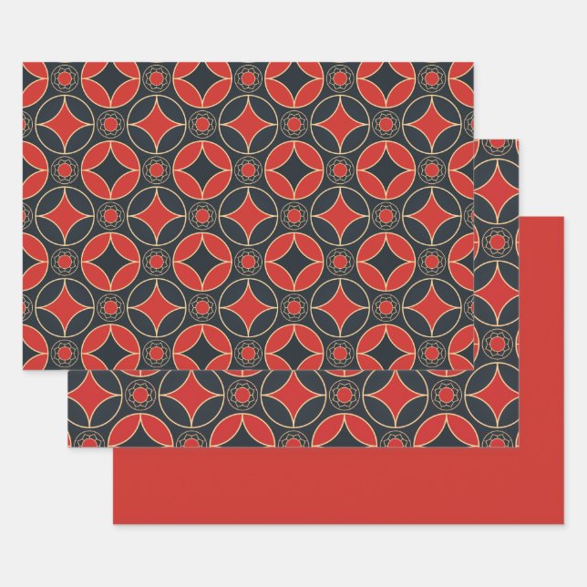 art deco stars in red and black  wrapping paper sheets (Set)