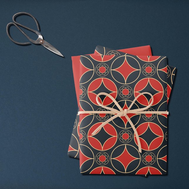 art deco stars in red and black  wrapping paper sheets (Creator Uploaded)