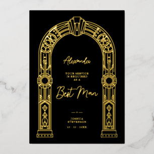 Art Deco Steampunk Best Man Proposal Gold TLW26 Foil Invitation