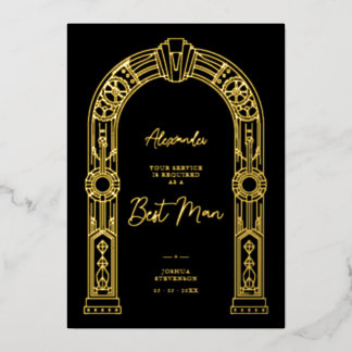 Art Deco Steampunk Best Man Proposal Gold TLW26 Foil Invitation