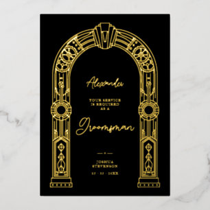 Art Deco Steampunk Groomsman Proposal Gold TLW26 Foil Invitation