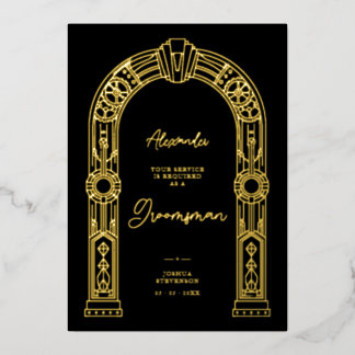 Art Deco Steampunk Groomsman Proposal Gold TLW26 Foil Invitation
