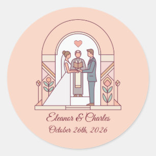 Art Deco Storybook Wedding Classic Round Sticker