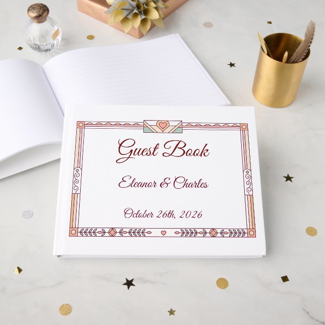 Art Deco Storybook Wedding Guest Book (Front Open)