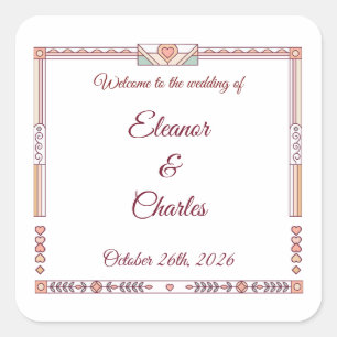 Art Deco Storybook Wedding Square Sticker