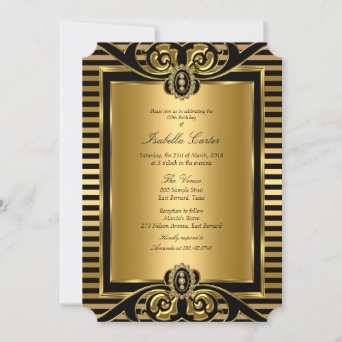 Art Deco Stripe Gold Black Birthday Party 2 Invitation