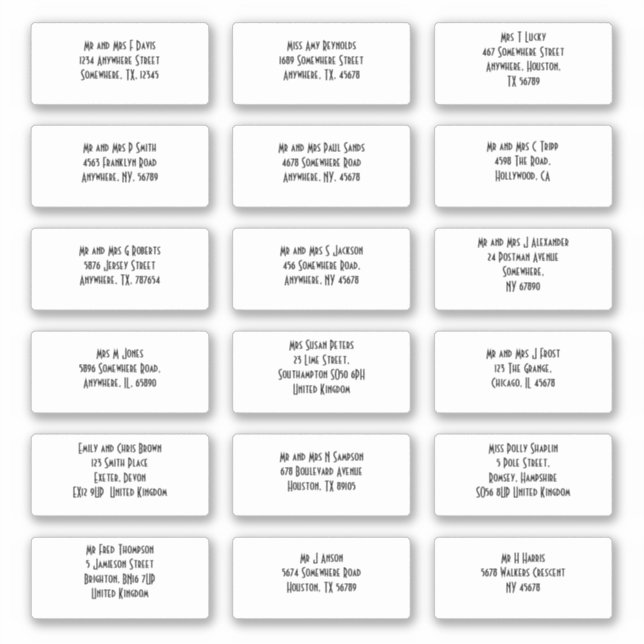 Art Deco Style 18 Guest Individual Names Addresses Sticker (Front)