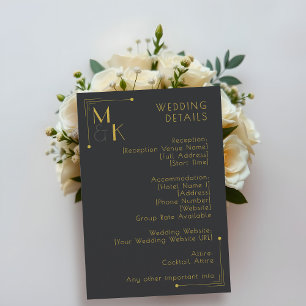 Art Deco Style 1920 Wedding Details Black Gold Enclosure Card