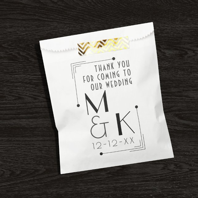 Art Deco Style 1920s Thank You Wedding Favor Bag (If you're having a gatsby themed wedding, here are the favor bags just for you. Add your initials!)