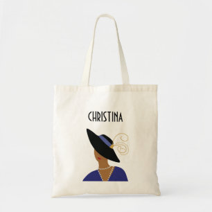 Art Deco Style 1930s Woman in Black Hat Tote Bag