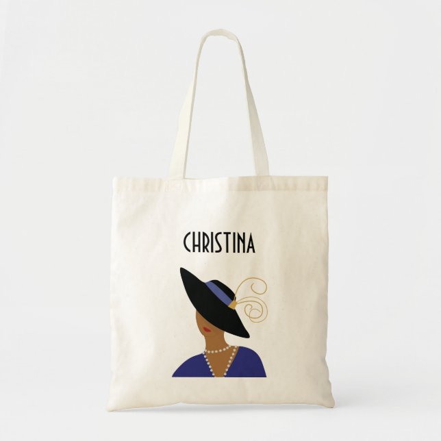 Art Deco Style 1930s Woman in Black Hat Tote Bag (Front)