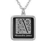 Art Deco Style A Monogram Initial Personalized Silver Plated Necklace