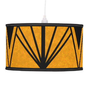 Art Deco Style Amber Stained Glass Design Pendant Lamp