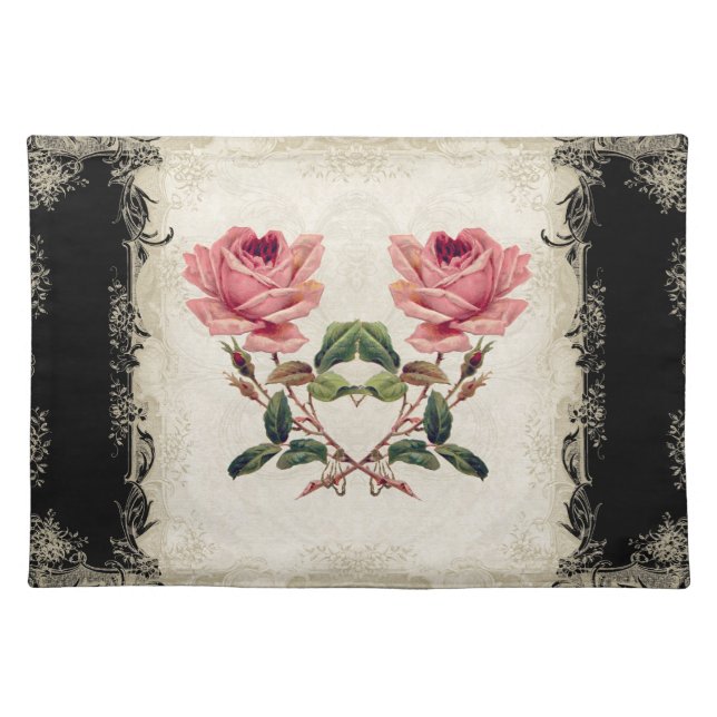 Art Deco Style Baroque Black n Cream Vintage Lace Cloth Placemat (Front)