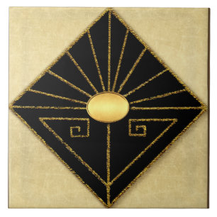 Art Deco Style Black and Gold Ceramic Tile