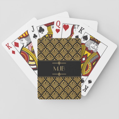 Art Deco Style Black and Gold Fan Pattern Playing Cards