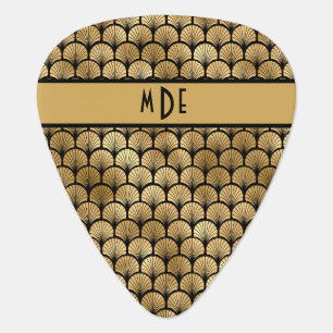 Art Deco Style Black and Gold Fans - Monogrammed Guitar Pick
