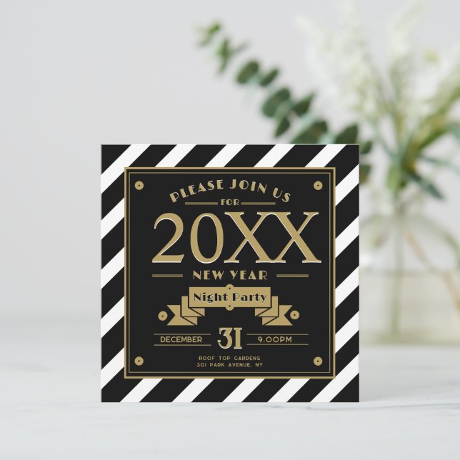Art Deco Style Black and New Year Party Invitation (Standing Front)