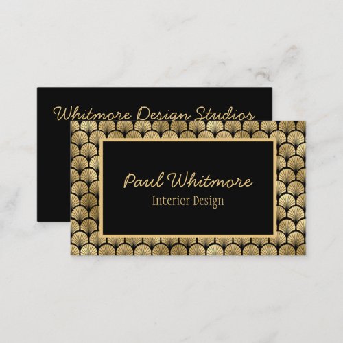 Art Deco Style Black Gold Shell Pattern Business Card